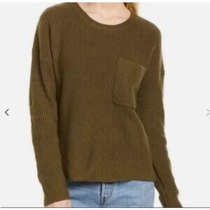 Madewell Green Thompson Ribbed Crewneck Sweater with Front Pocket Size Small